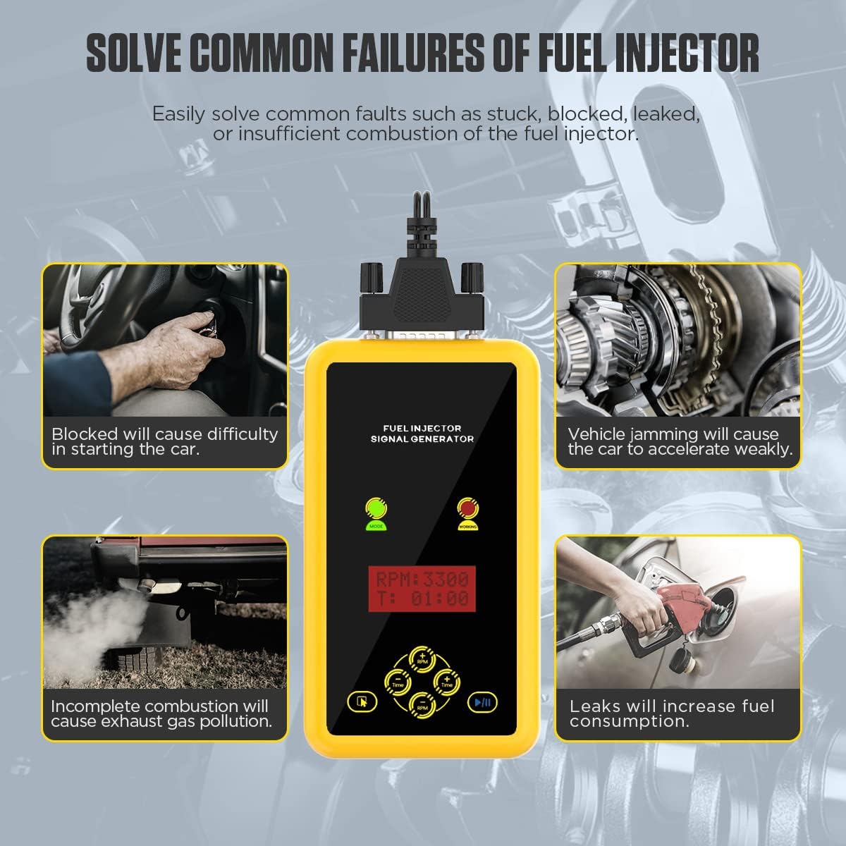 QPKING Car Fuel Injector Signal Generator,Automotive Fuel Injection Systems Cleaners,Fuel System Cleaning Assistant Fuel Injector Cleaner