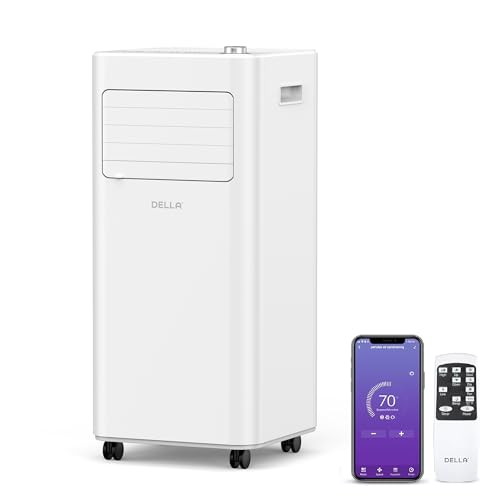 DELLA 14,000 BTU Portable Air Conditioner Cools Up To 650 Sq.Ft, Work with Alexa and WiFi, Geo Fencing, Heat pump, Auto Swing, 3 Speeds Fan, Dehumidifier, Portable AC with Remote Control & Window Kit
