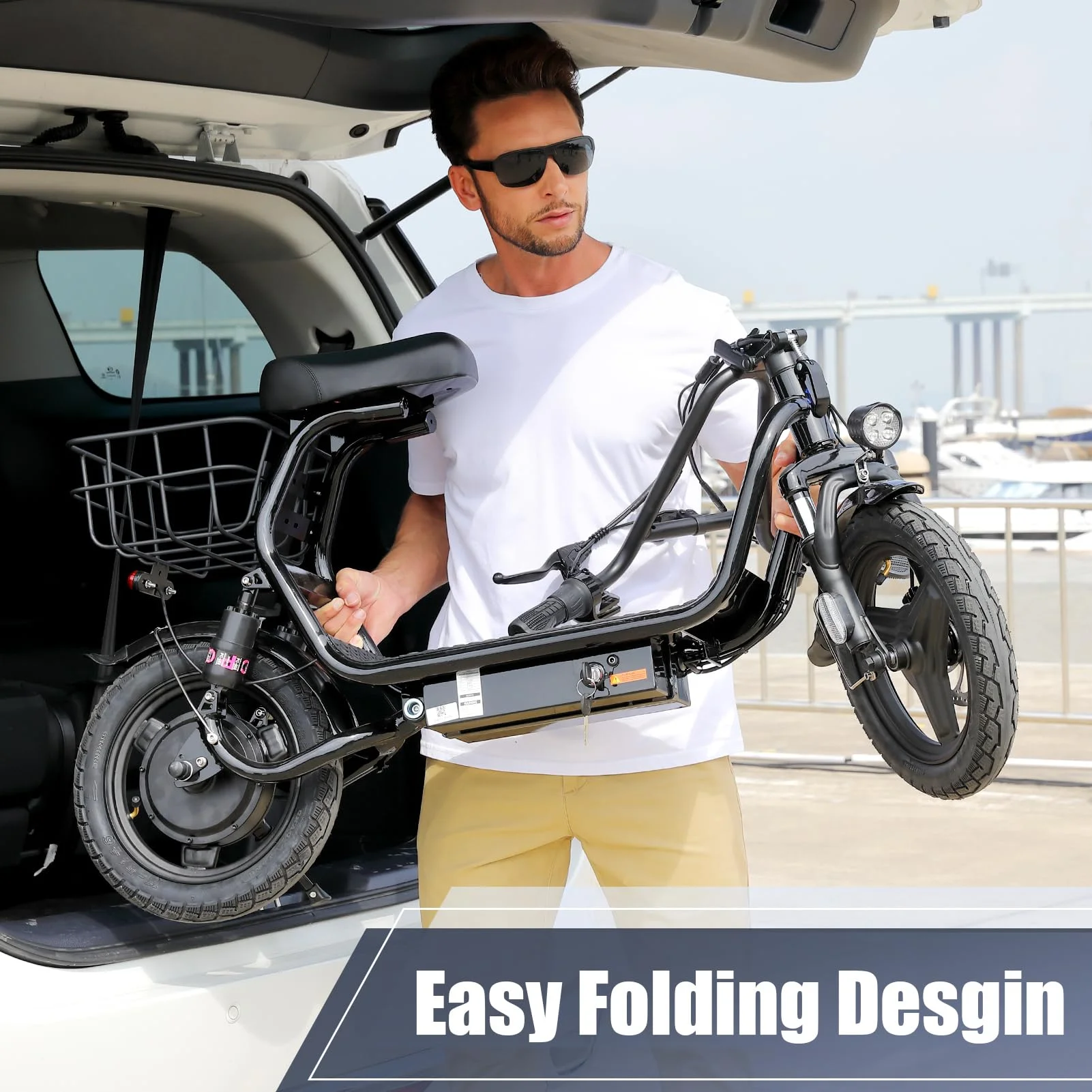 500W Electric Scooter with Seat for Adults, Max Speed 20 Mph Up to 25 Miles Range Moped, 14" Tire for Commuting Bike, Black