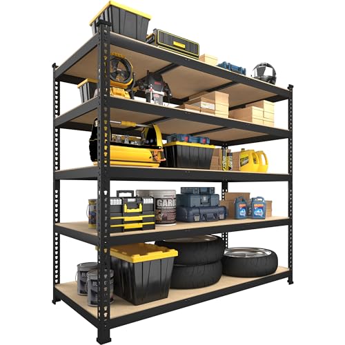 PrimeZone 2 Pack Storage Shelves 48" x 24" x 72" - 5 Tier Heavy Duty Adjustable Garage Storage Shelving, Metal Storage Utility Rack Shelf Unit for Warehouse Pantry Closet Kitchen, Black