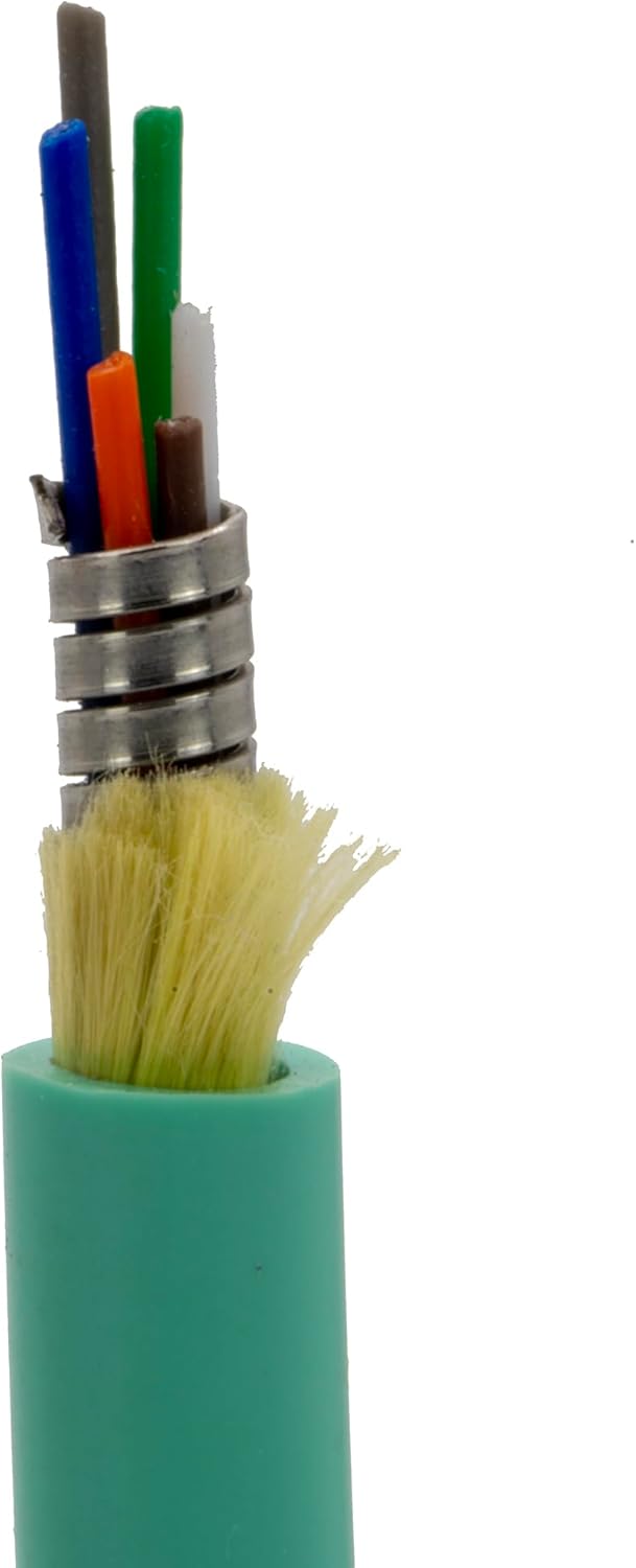 500ft Aqua Armored 6 Strand Fiber Optic Cable OM3 50/125, Corning ClearCurve, Plenum Rated, High-Speed 10Gbit, Indoor Safe - Networking Spool