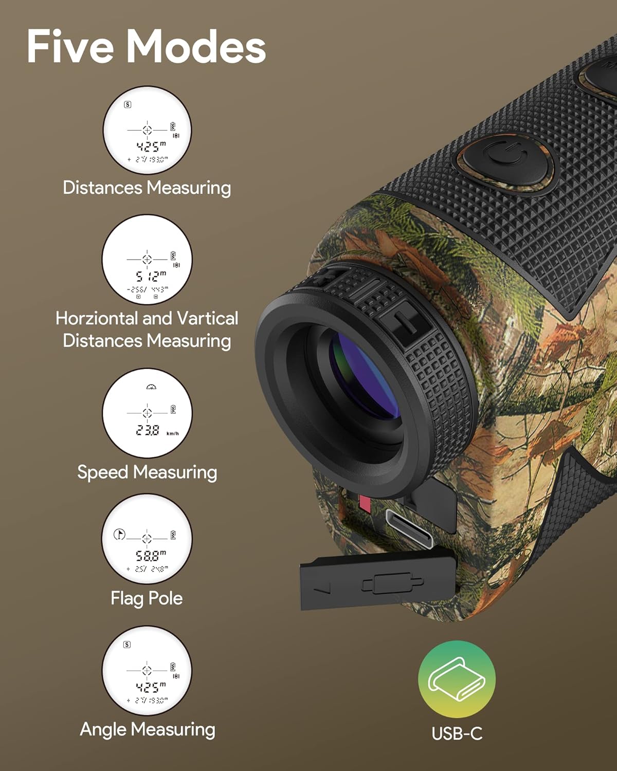 Hunting Rangefinder, Heartgon 1200 Yards Rechargeable Rangefinder for Hunting, 6X Magnification, High-Precision Continuous Scan/Distance/Angle/Speed Waterproof Bowhunting Rangefinder