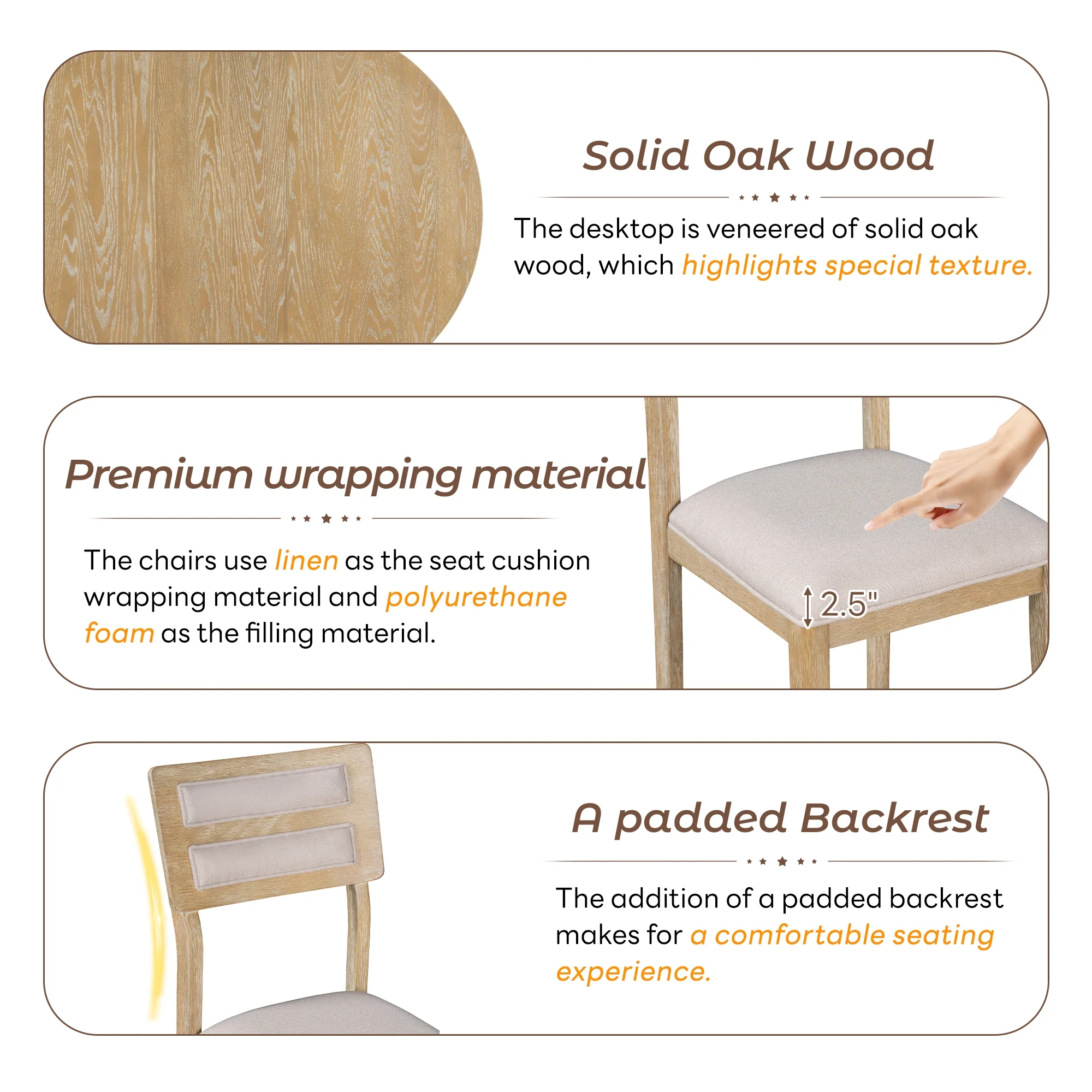 5-Piece Multifunctional Dining Table Set, Farmhouse Dining Set with Extendable Round Table ,Two Small Drawers and 4 Upholstered Dining Chairs for Kitchen and Dining Room (Natural Wood Wash)