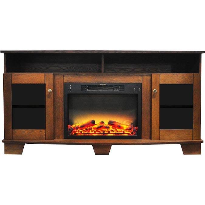Cambridge Savona 59 in. Electric Fireplace in White with Entertainment Stand and Enhanced Log Display
