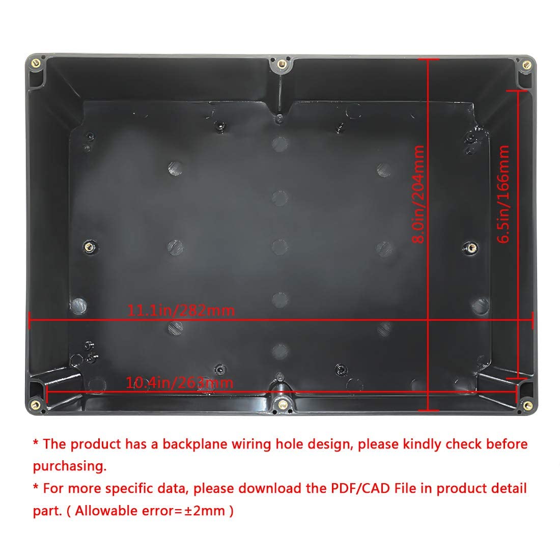 LeMotech ABS Plastic Electrical Project Case Power Junction Box, Project Box Black 10.4" x 7.2" x 3.7" (263 x 182 x 95 mm)(Pack of 1)