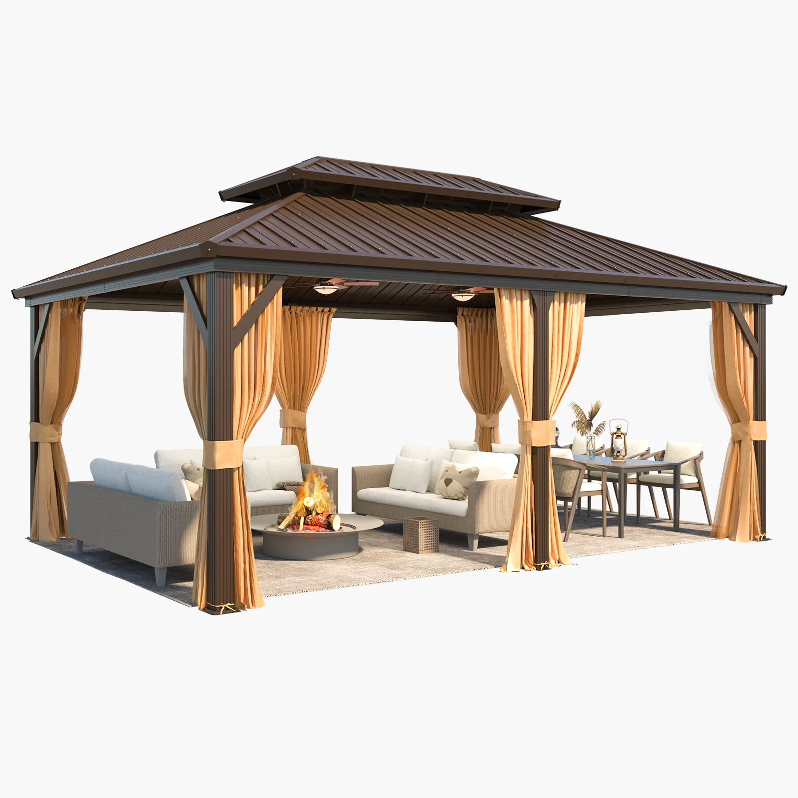 Richryce 12'x18' Hardtop Gazebo with Galvanized Steel Double Roof & Aluminum Frame, Outdoor Gazebo with Premium Curtains and Nettings