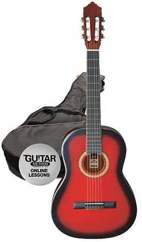 Ashton SPCG44 Full Size Classical Guitar Starter Pack - Transparent Red Burst