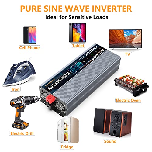 Pure Sine Wave Power Inverter 12V DC to AC 110V 120V Peak Power with Remote Control 4 AC Outlets,Dual USB Port,LED Display AC Terminal Blocks for Power Inverter Truck RV Car Solar System