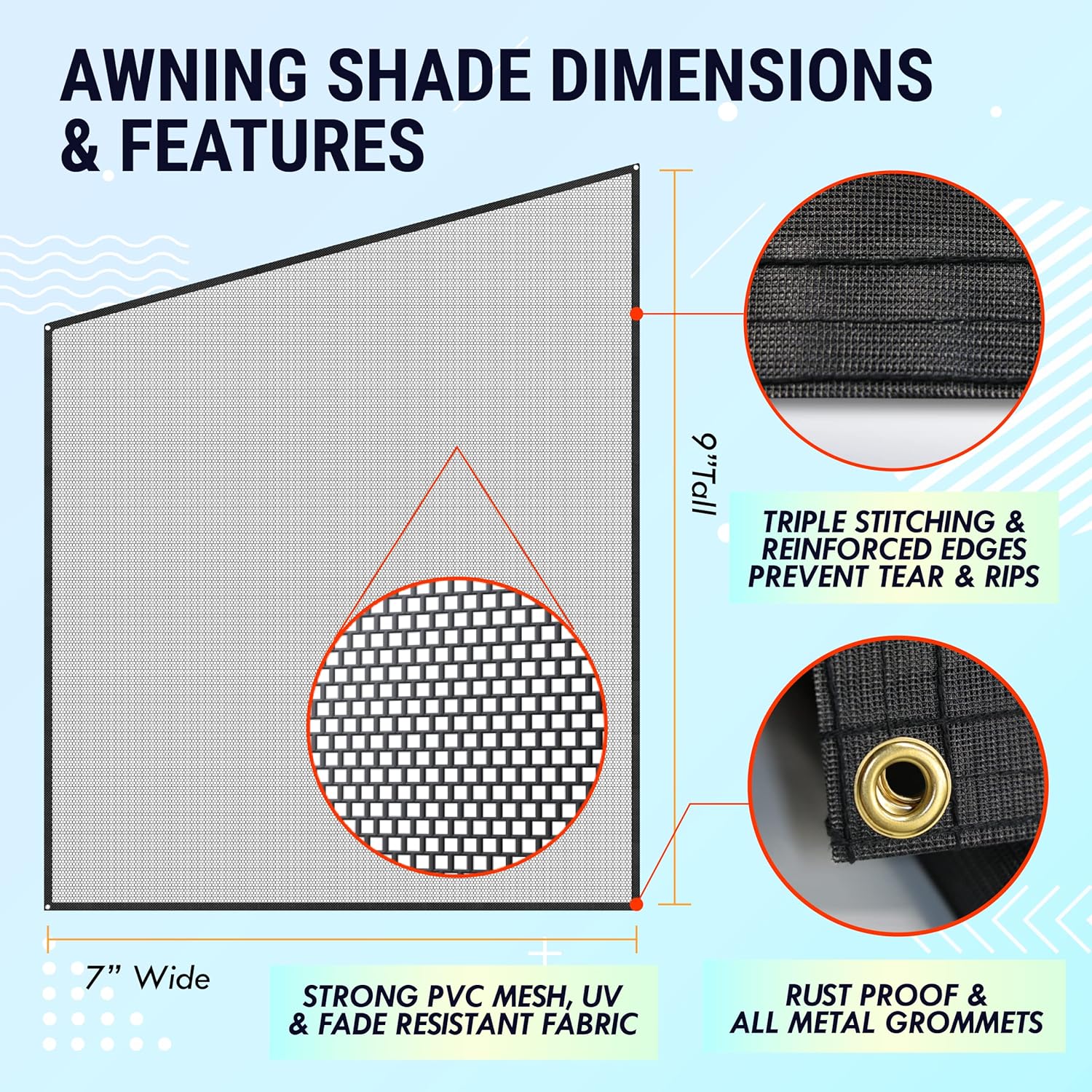 LATCH.IT RV Awning Shade Screen 7x9’ | Side RV Awning Screen | Mesh Awning Shade for Camper | UV-Resistant RV Awning Sunshade | Provides Wind Protection, Shade, and Privacy Pack of 2