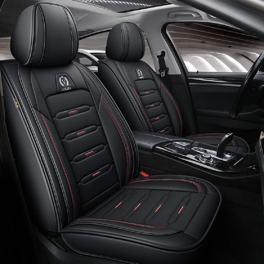 Youth Faction Luxury Leather Car Seat Covers 5 Seats Full Set Universal Fit (Black)