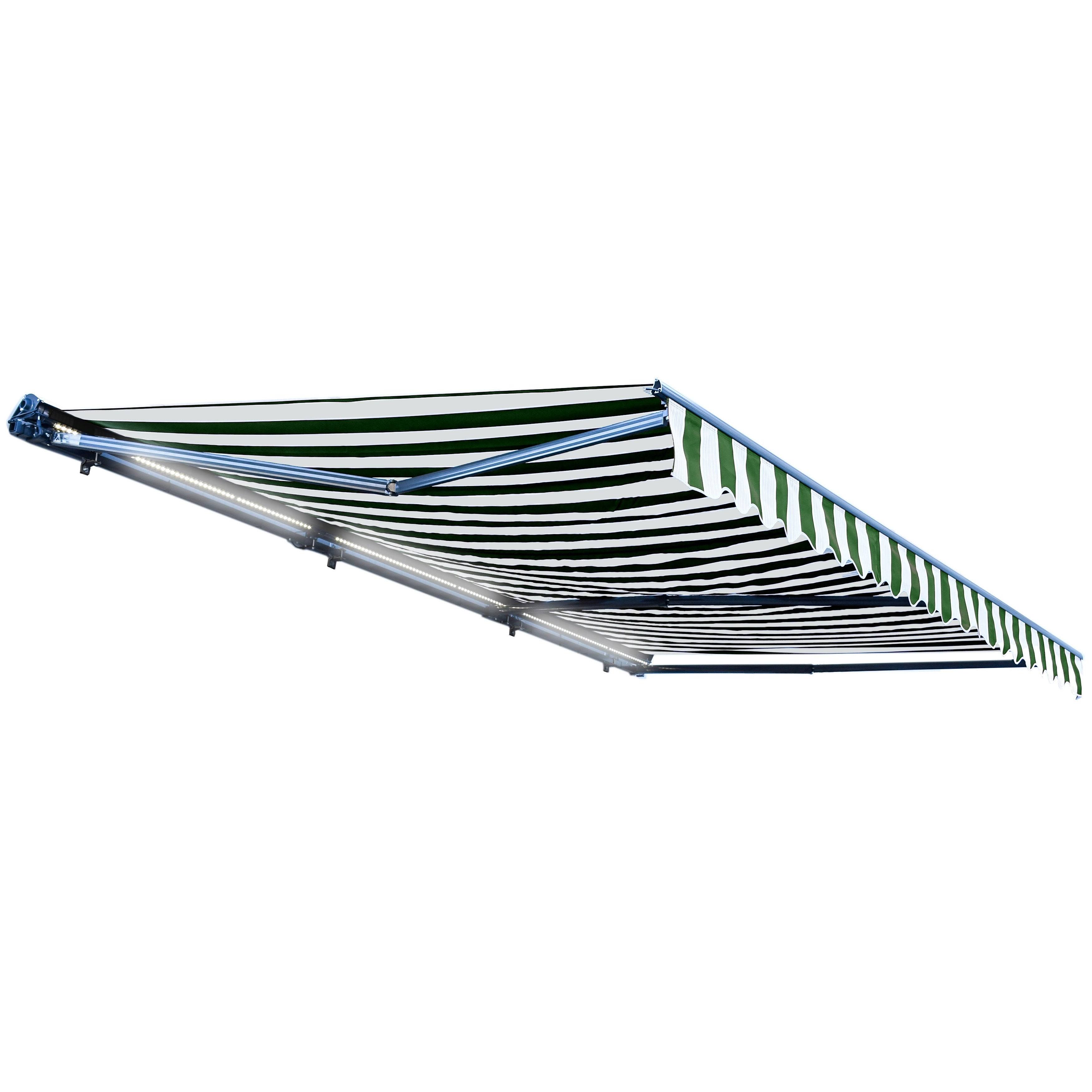 Aleko AWCL12X10GRWT00 Motorized LED Half Cassette Retractable Awning 12 x 10 Feet, Green/White