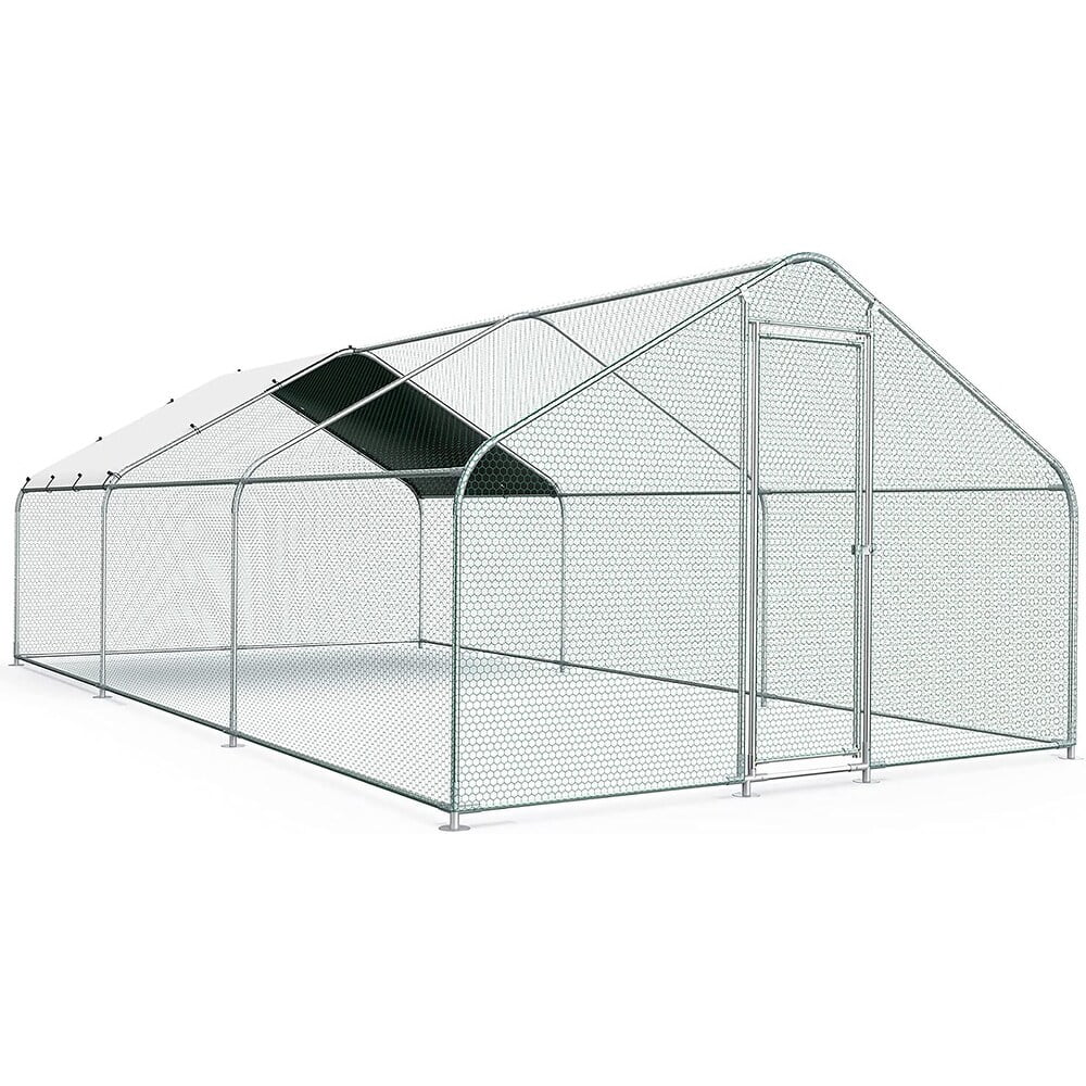 Large Metal Chicken Coop Run with Waterproof Cover - 20L x 10W x 6.56 - Curated Treasures Market
