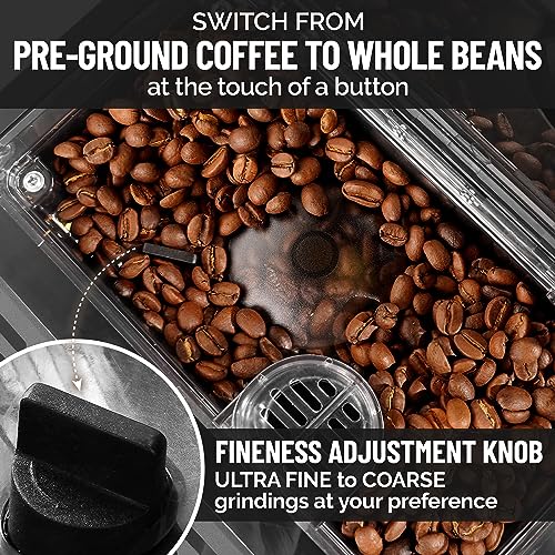 Zulay Magia Super Automatic Coffee Espresso Machine - Durable Automatic Espresso Machine With Grinder - Espresso Coffee Maker With Easy To Use 7” Touch Screen, 20 Coffee Recipes, 10 User Profiles