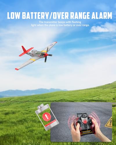 VOLANTEXRC RC Plane, 4 Channel Remote Control Airplane Fighter RTF with 6-Axis Gyro, 3 Modes & Aerobatics Easy to Fly, 2.4GHz Radio Controlled Aircraft for Beginners, Boys & Adults, P51D Mustang, Red