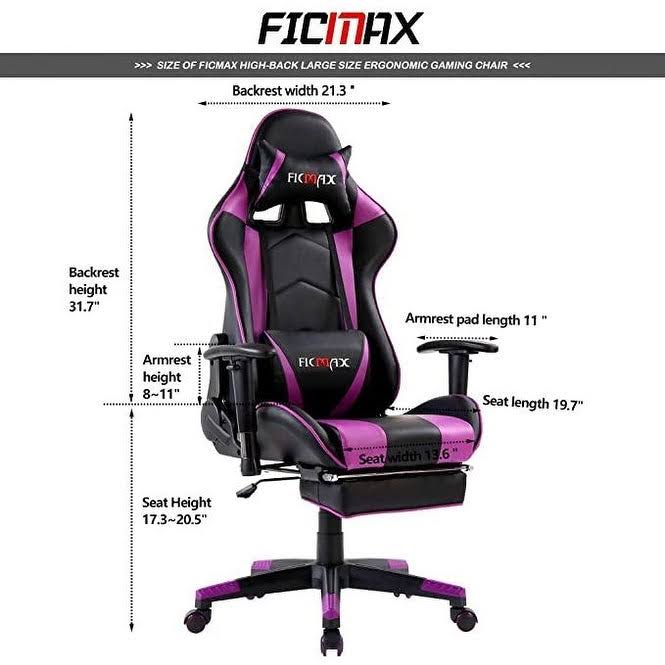 Ficmax Ergonomic Massage Gaming Chair with Footrest and Headrest (white/pink)
