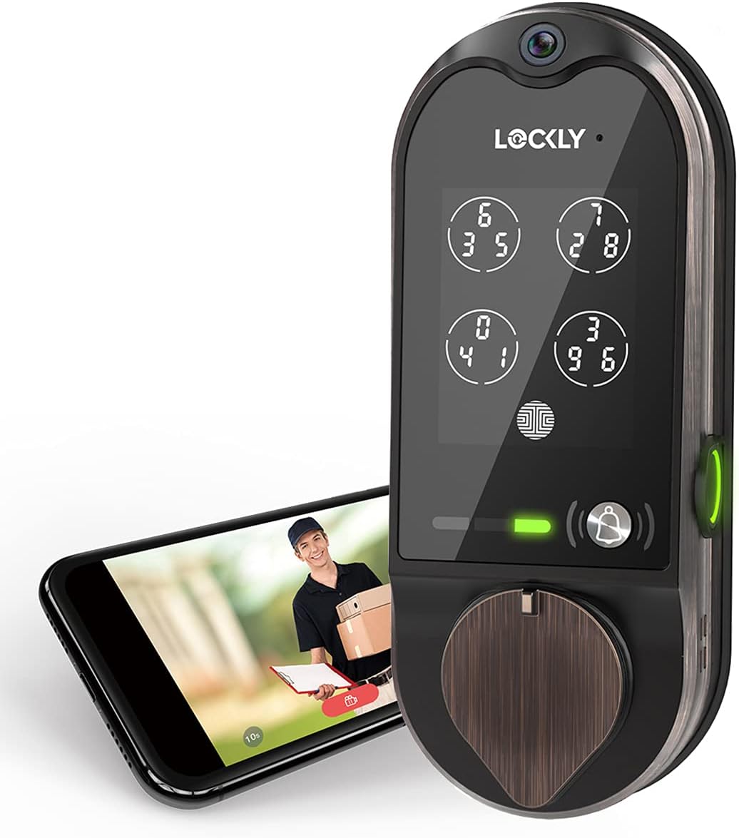 LOCKLY Vision Deadbolt with Video Doorbell Edition Smart Lock PGD798VB, Keyless Entry Door Lock with Fingerprint, Wi-Fi, APP, Camera and Patented Keypad for Home/Office/Apartment (Venetian Bronze)