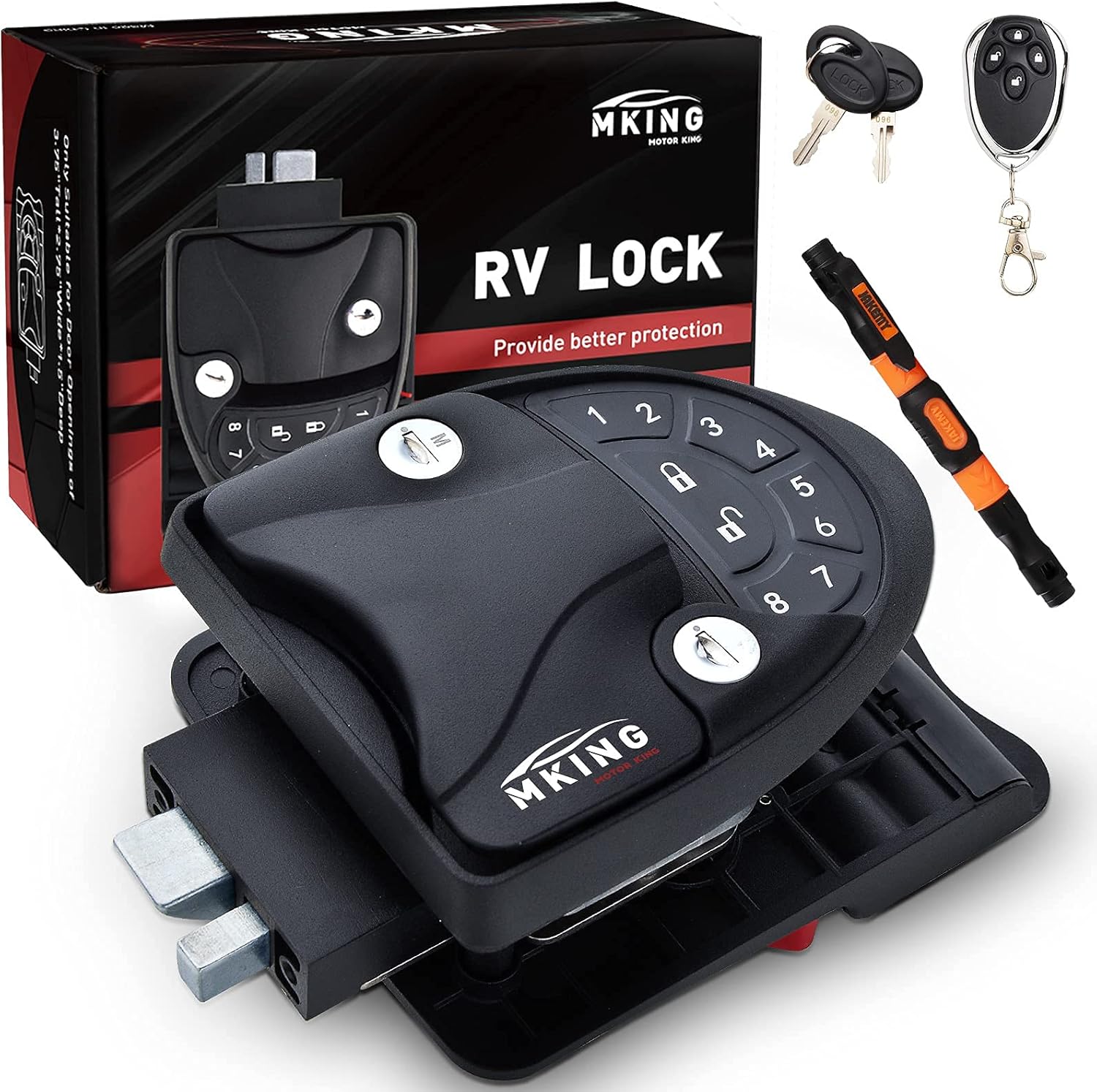 MKING RV Lock Keyless Entry ,Keyless RV Door Handle for Travel Trailer Camper ,Keyless Entry RV Lock for Trave Trailers ,Keyless Entry Camper Lock with Deadbolt |Will Only Fit 2.75 x 3.75 Lock Hole
