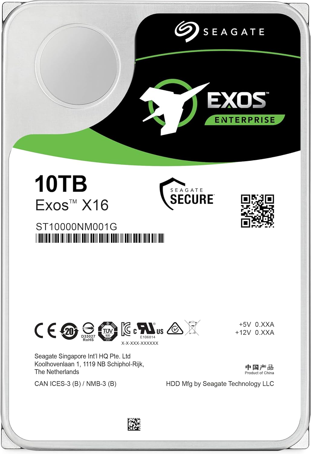Seagate Exos X18 18TB Enterprise HDD - CMR 3.5 Inch Hyperscale SATA 6Gb/s, 7200 RPM, 512e and 4Kn FastFormat, Low Latency with Enhanced Caching (ST18000NM000J)