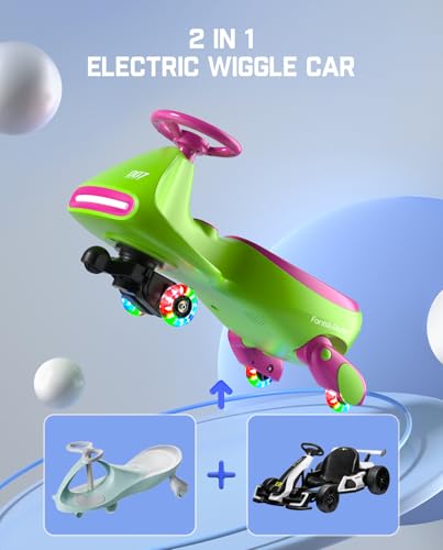 FanttikRide 12V N7 Pro Electric Wiggle Car with Pedal, Rechargeable Battery, CyberWiggle, 2 in 1 Swing Car, 2 Speed, Anti-Rollover, Flashing Wheels, Bluetooth, for Ages 3 and Up, 150 Lbs, Blue
