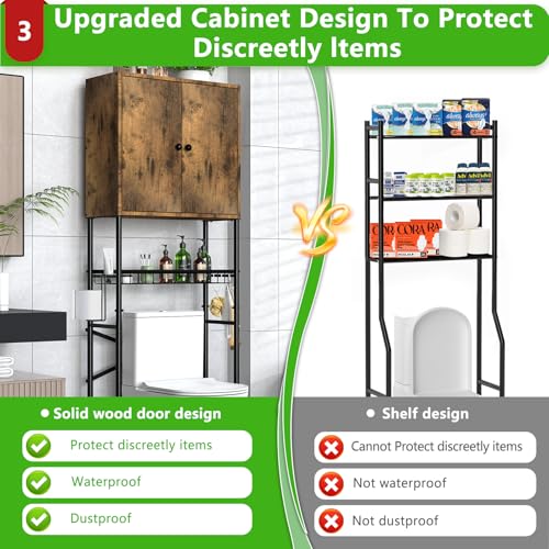 Over The Toilet Storage Cabinet - 2-Door Design Bathroom Organizers Shelf, Freestanding Space-Saver Above Toilet Storage Cabinet with Privacy Protection Rack, Water-Resistant Toilet Shelves (White)