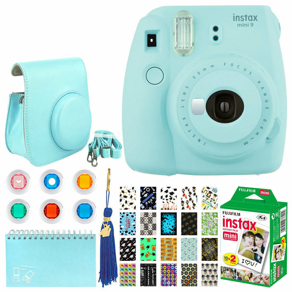 Fujifilm Instax Mini 9 Instant Camera (Ice Blue) + Instax 20 - Graduation Kit