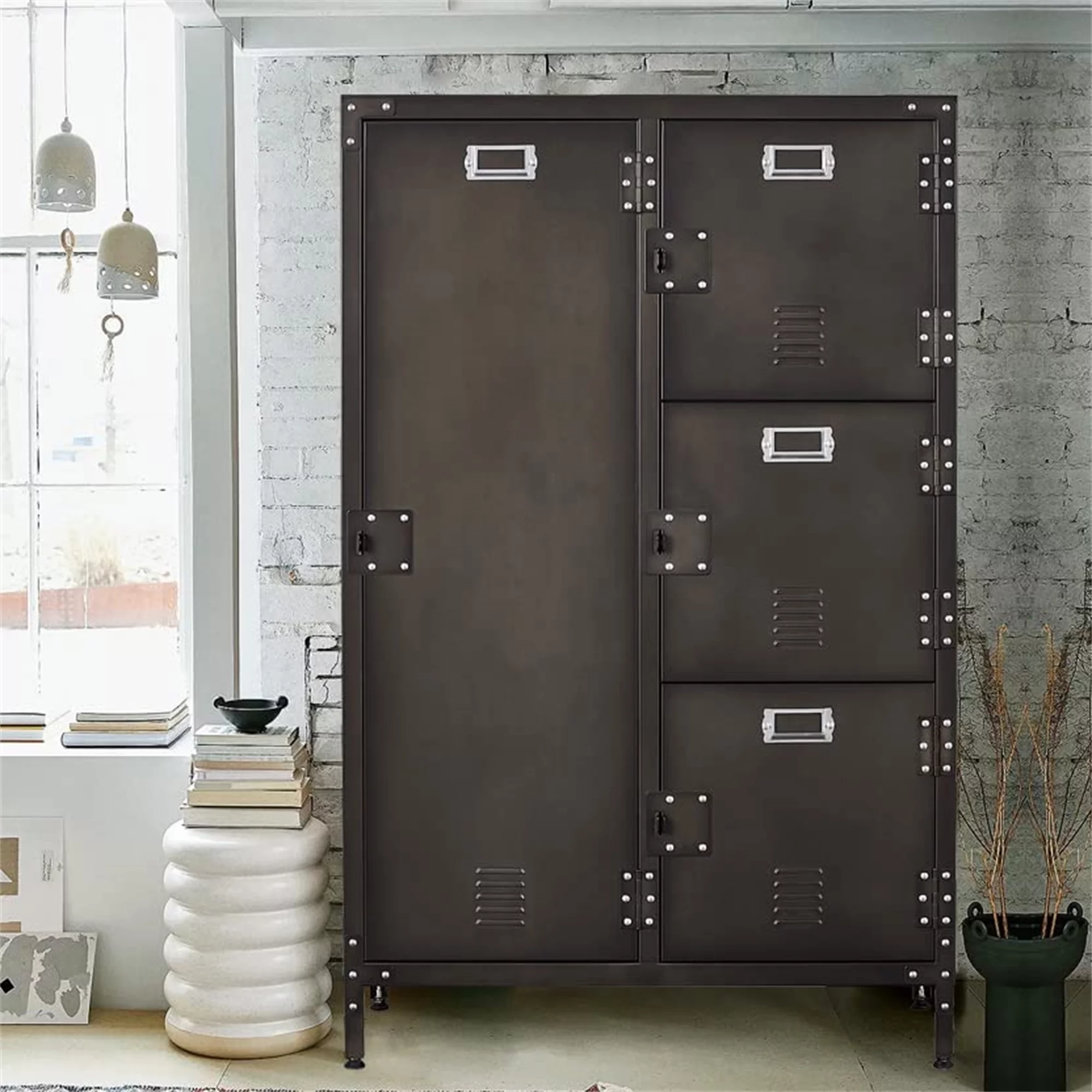STANI Metal Storage Cabinet, Storage Locker Employees Locker with 6 Doors, 47 Height Steel Cabinet with Lockable Doors, Storage Cabinet with Adjustable Feet for Home Office Gym Clothes
