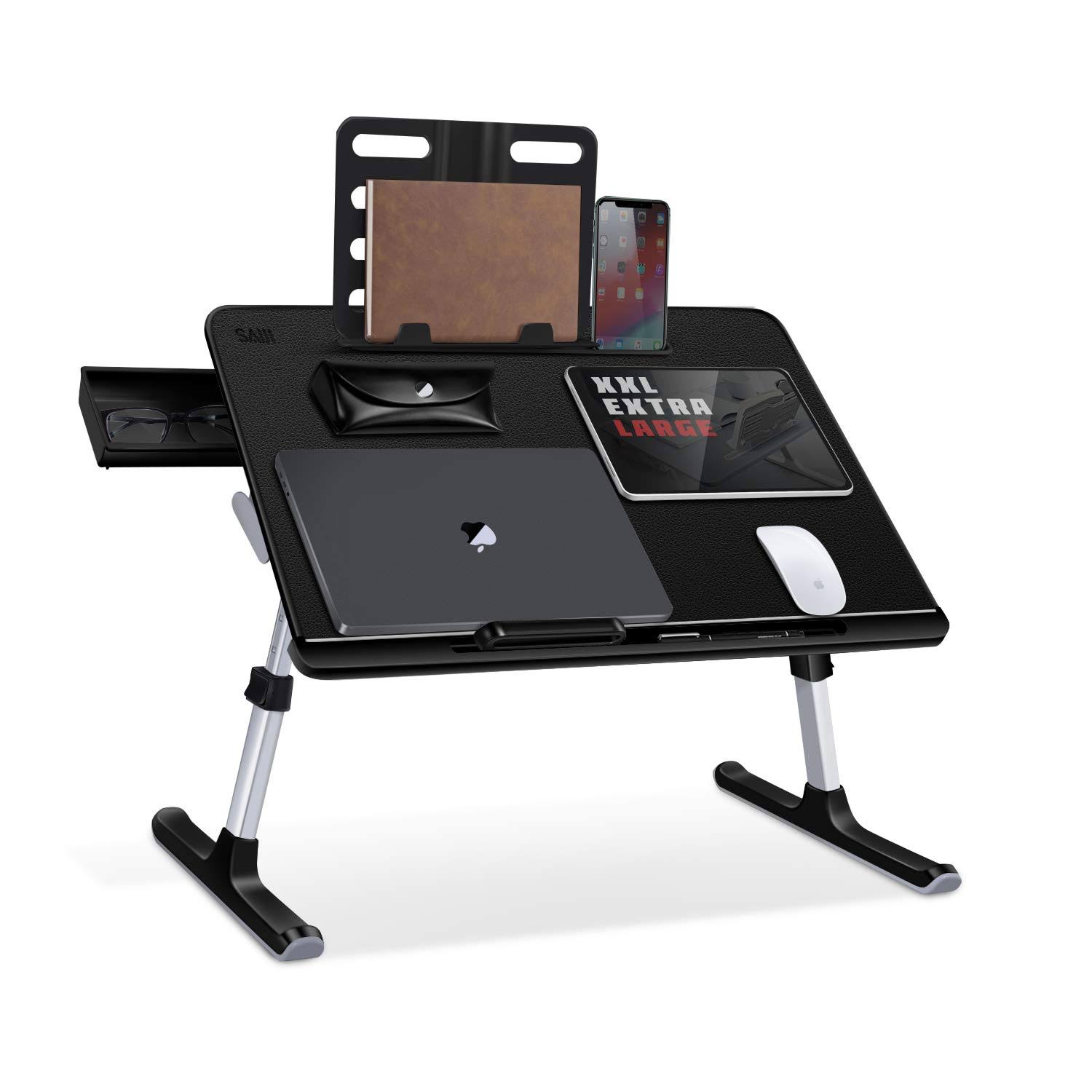 Laptop Bed Tray Table, Saiji Adjustable Bed Desk for Laptop, Foldable Laptop Stand with Storage Drawer for Eating, Working, Writ
