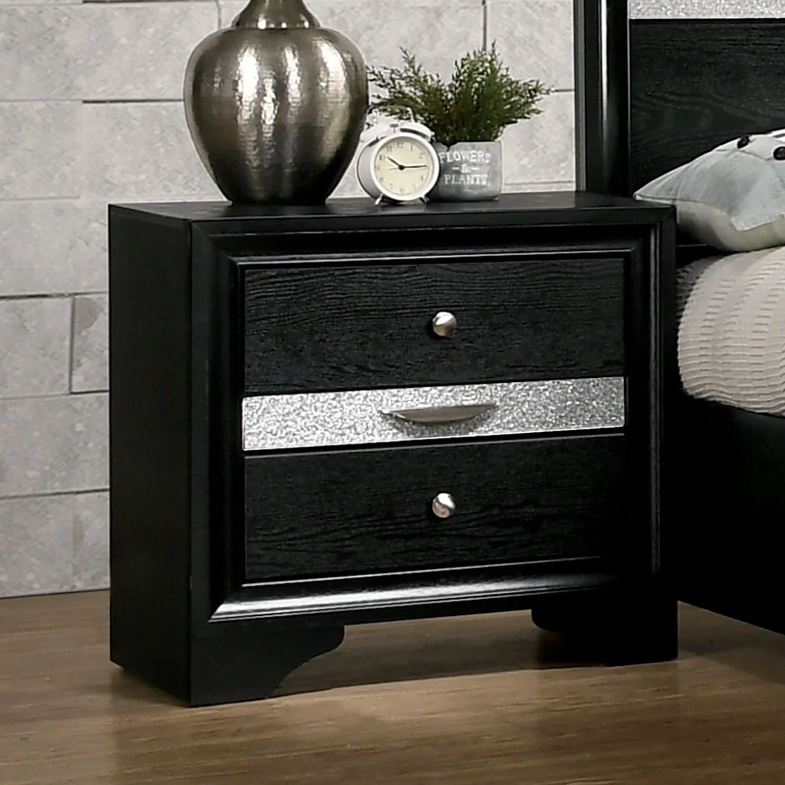 Black Classic Queen Size Bed Panel HB Dresser Nightstand w Jewelry Tray Mirror 4pc Set Solid Wood Bedroom Furniture