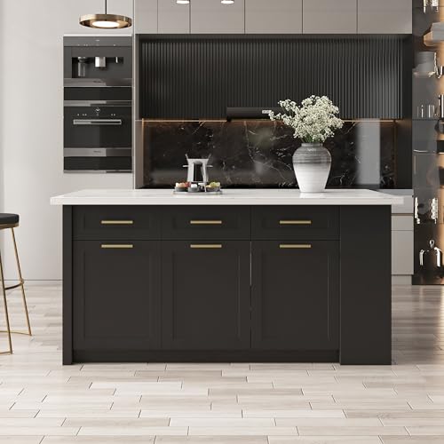 homary 72'' Kitchen Islands with Storage Modern White Kitchen Table with Seating & 3 Drawers Dining Table