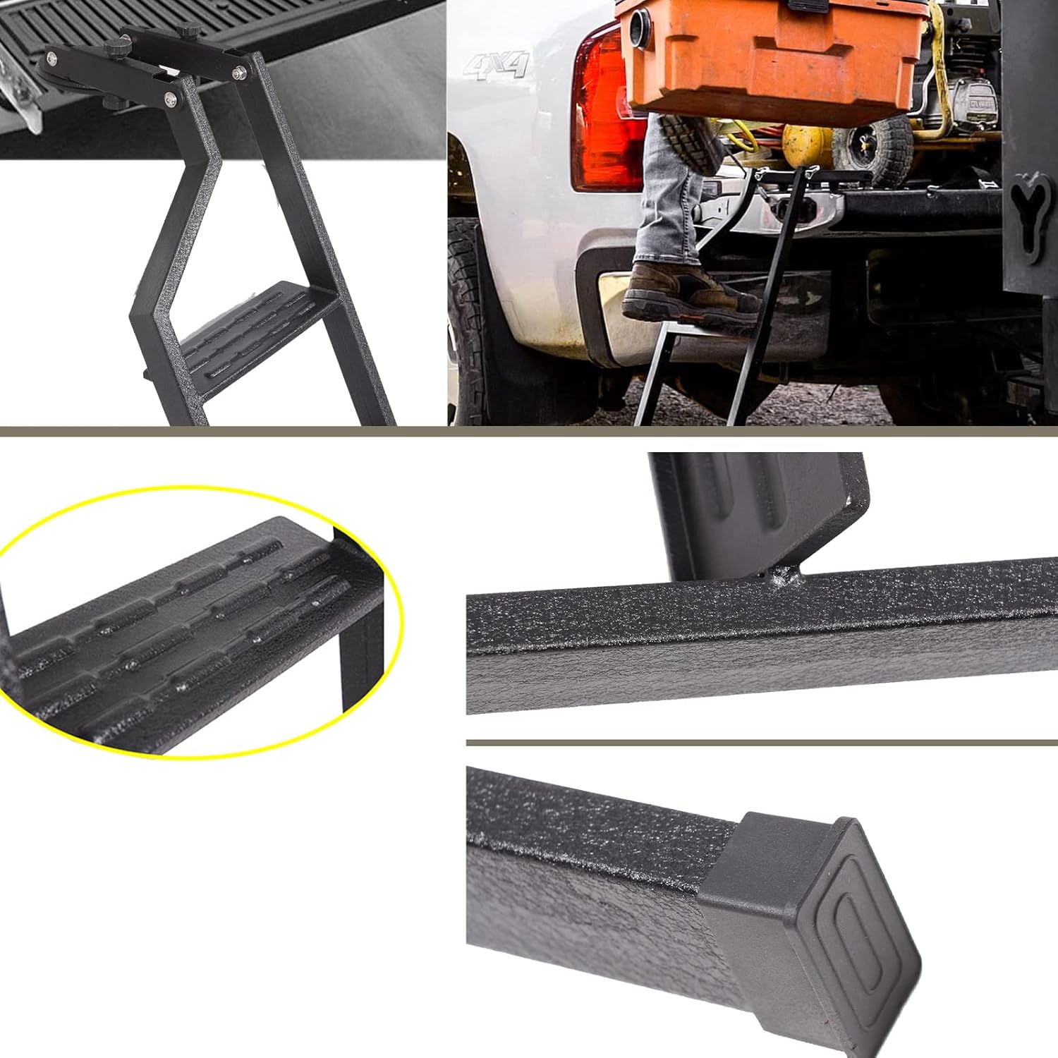 Truck Bed Tailgate Ladder Step 360° Rotated Foldable Universal Carbon Steel
