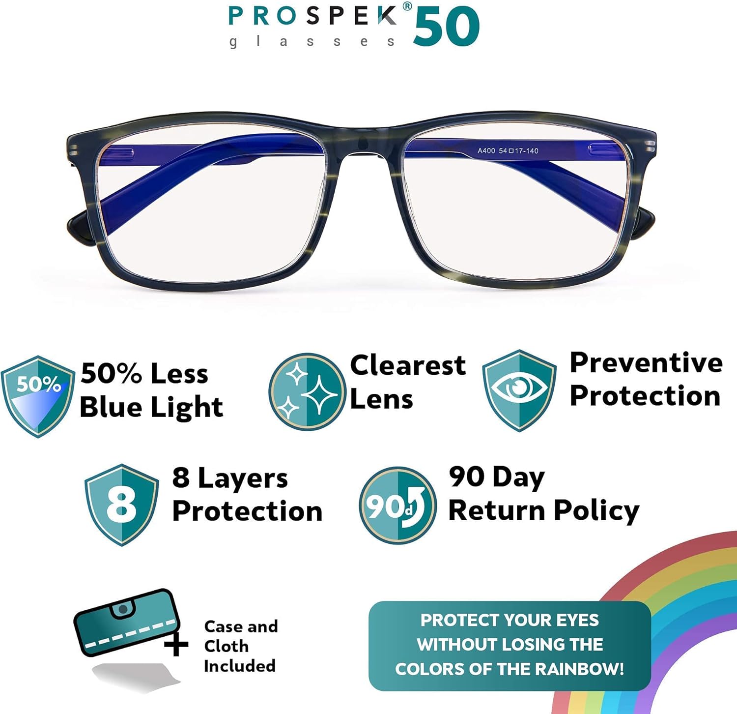 Blue Light Computer Glasses PROSPEK, Amber, Anti Glare Clear Lens, Protect from Screen's Blue Light, High Optical Quality Lenses