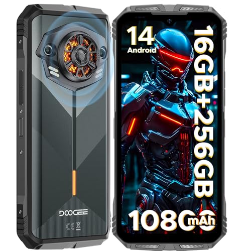 DOOGEE S Punk Rugged Smartphone Unlocked, 10800mAh Battery Rugged Phone, 16GB+256GB Cell Phone Android 14, 126dB Speaker, 6.58" FHD+90Hz,50MP+16MP,LED Light/Dual SIM/NFC/OTG/Face ID/Fingerprint, Dark