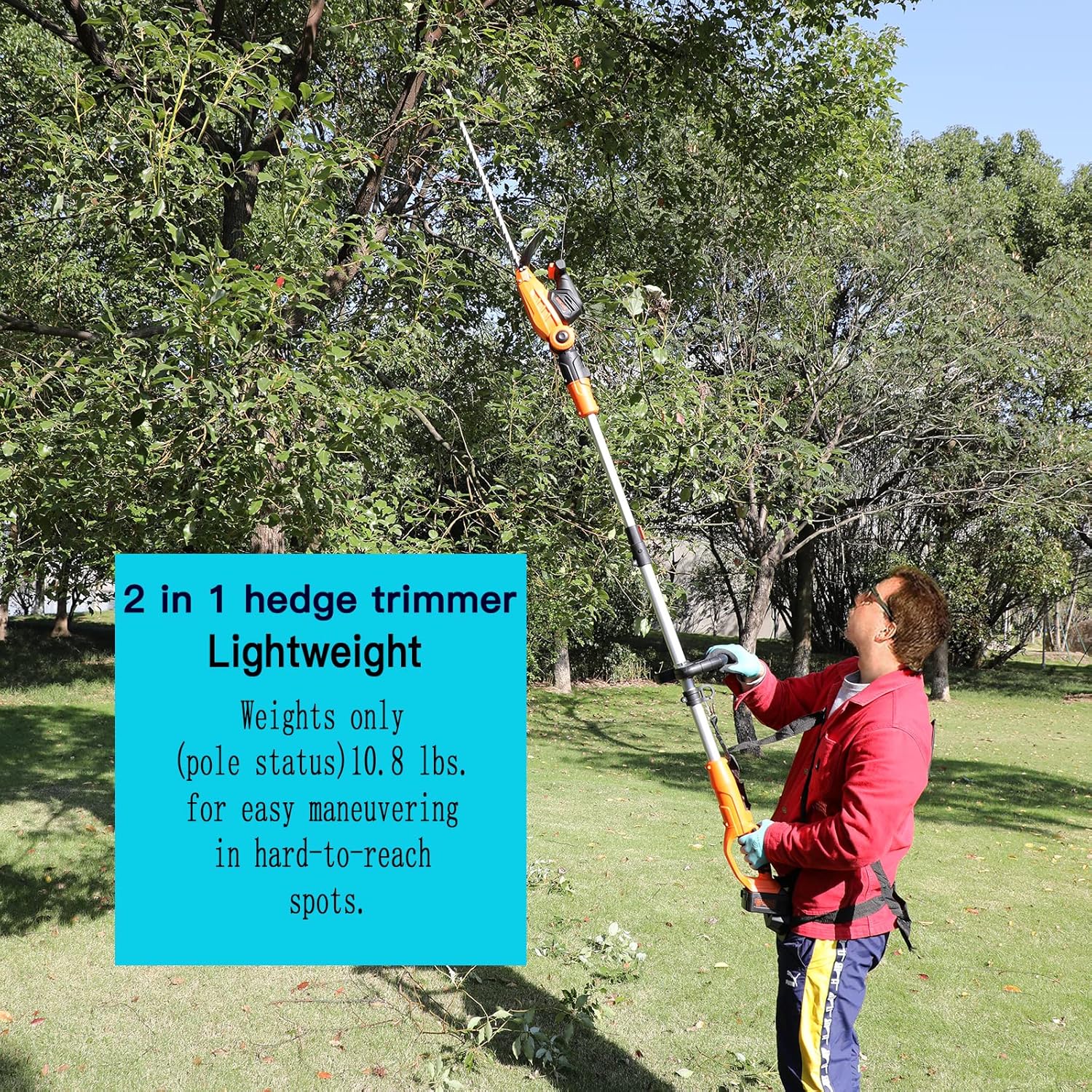 GARCARE Cordless Pole Hedge Trimmer, 2 in 1 Electric Telescopic Hedge Trimmers Long Reach with 20V 4.0Ah Battery and Quick Charger (20inch Cutting Blade Length,3/4inch Cutting Capacity, 1200rpm)