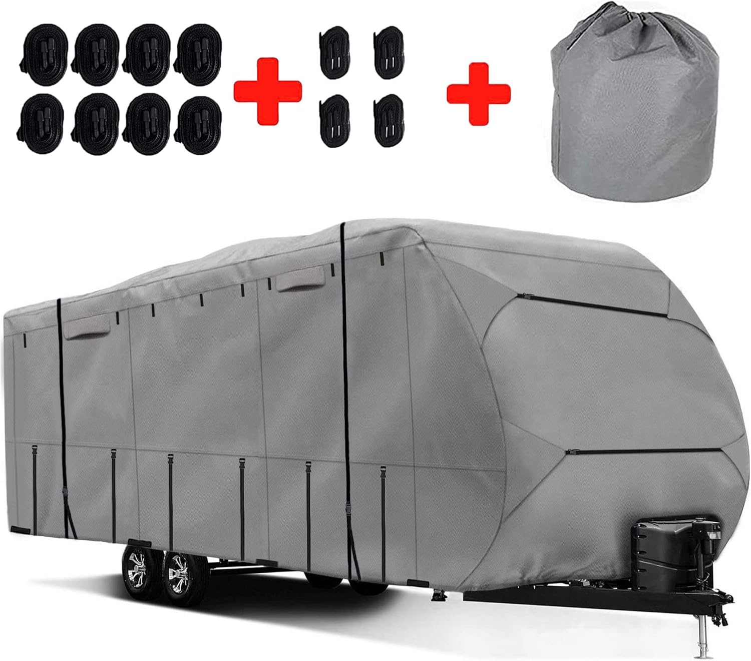 Travel Trailer RV Cover,Waterproof & Windproof Camper Cover Fits 16~18FT RV Trailer,Upgraded 420D Heavy Duty Polyester Oxford Durable, UV, Water Resistant RV Covers