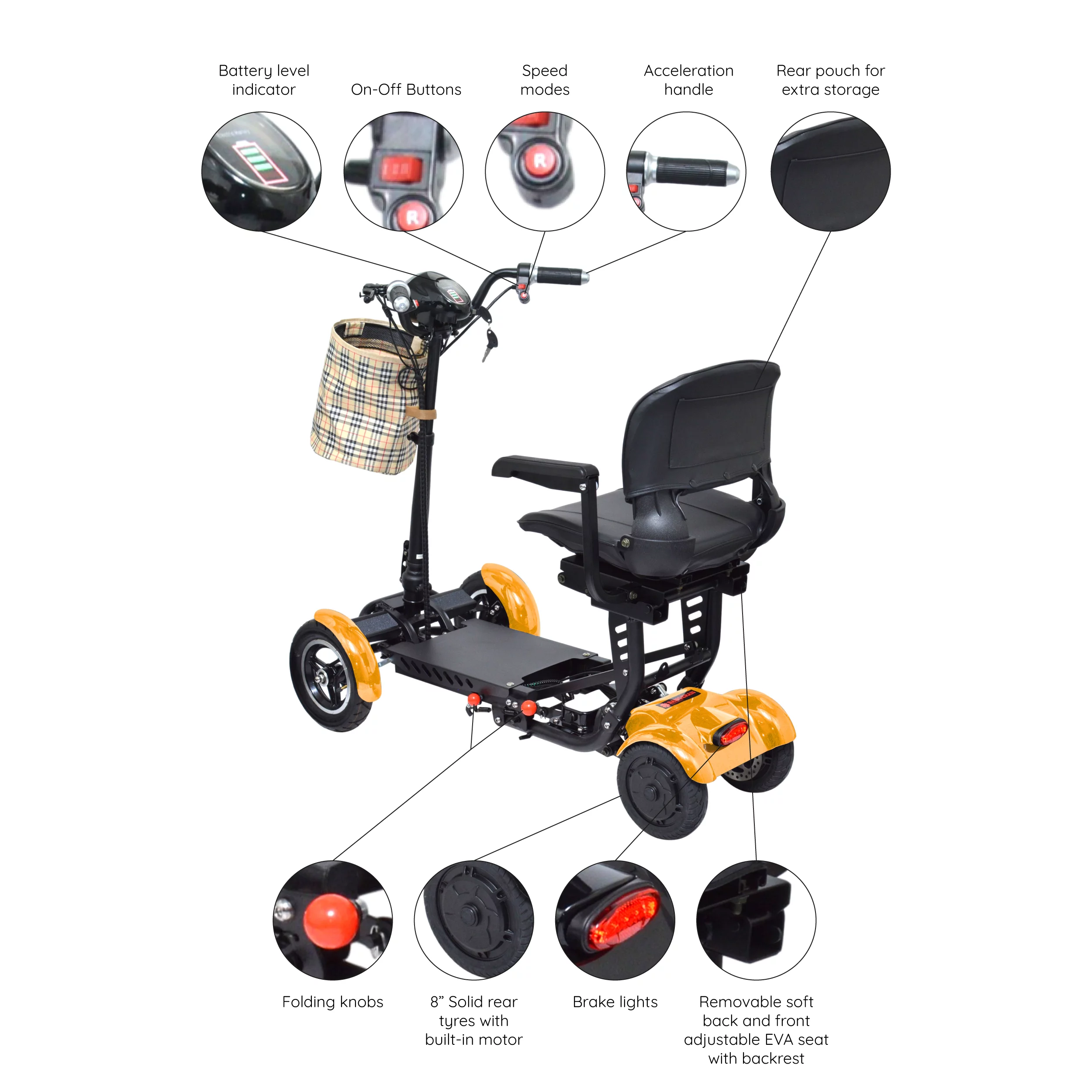 Bangeran Electric Mobility Scooter, 4 Wheel Foldable Portable, Up to 12 Miles - Blue