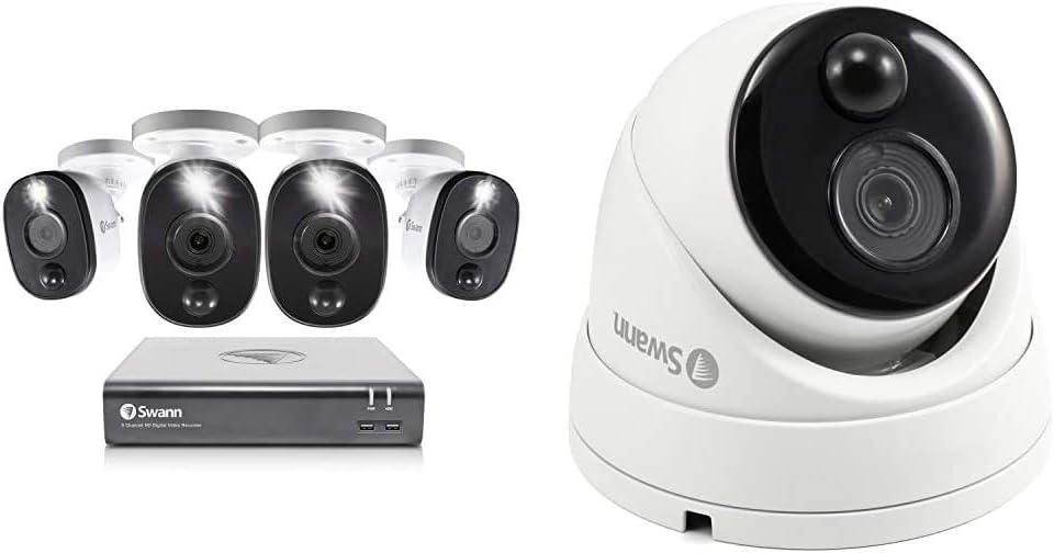 Swann 8 Channel 4 Camera Security System, Wired Surveillance 1080p Full HD DVR 1TB HDD, Indoor/Outdoor, Heat & Motion Detection + Night Vision, Pairs with Google Assistant + Alexa, SWDVK-845804V