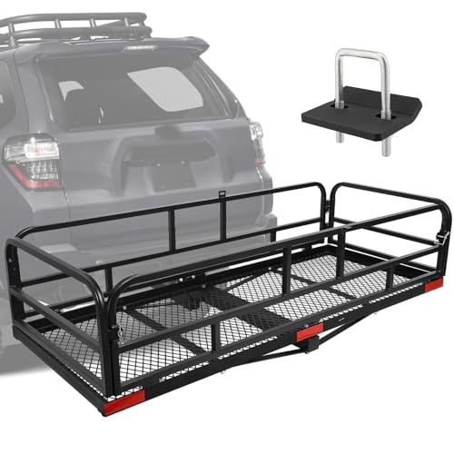 Hitch Cargo Rack, 60 x 24 x 14 Inch Folding Hitch Mount Cargo Carrier with High Side Rails for Trailer RV Truck SUV Van, 500 lbs. Capacity, 2" Receiver