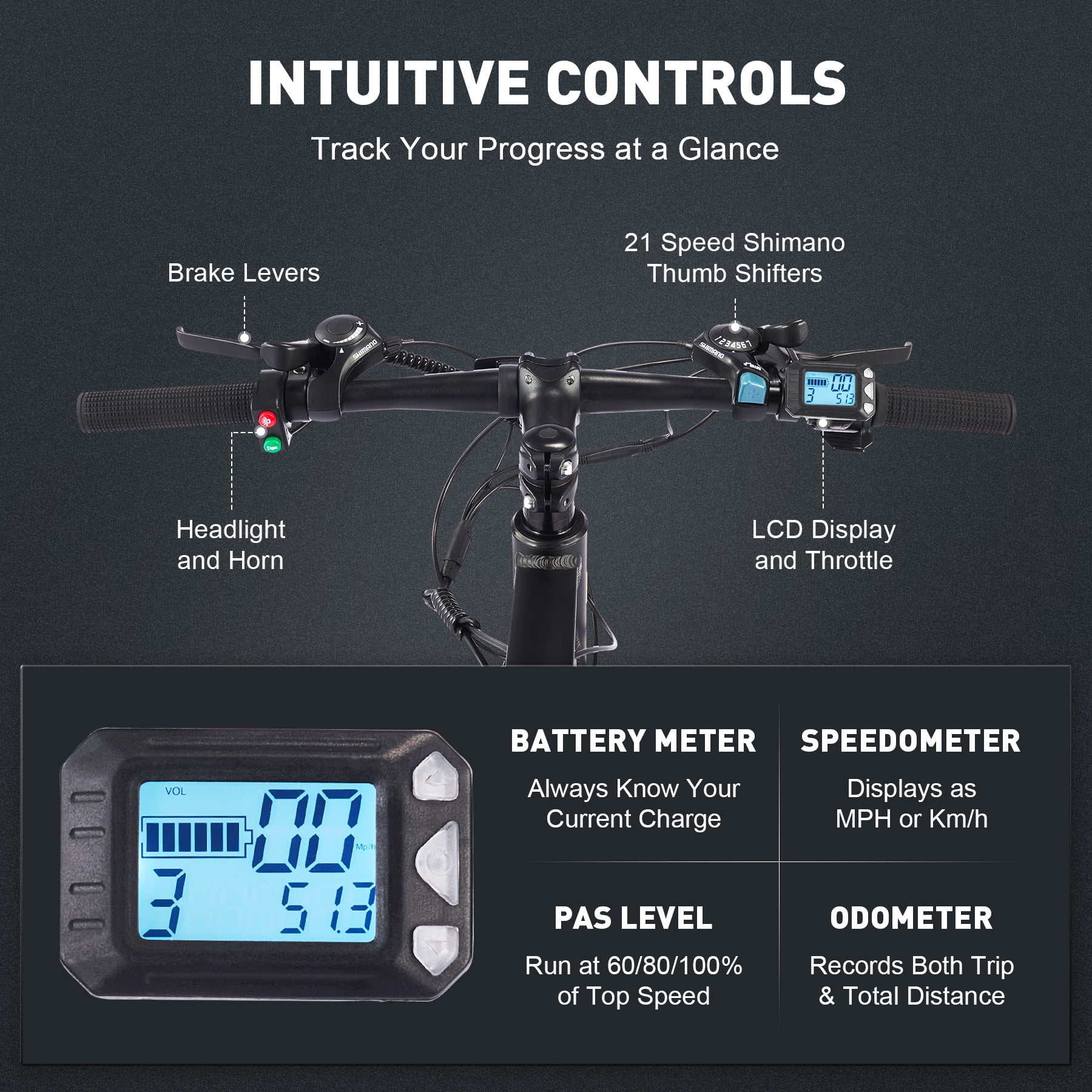Viribus Electric Mountain Bicycle 26" 350W Adult Electric Bike 48V Lithium Battery Black
