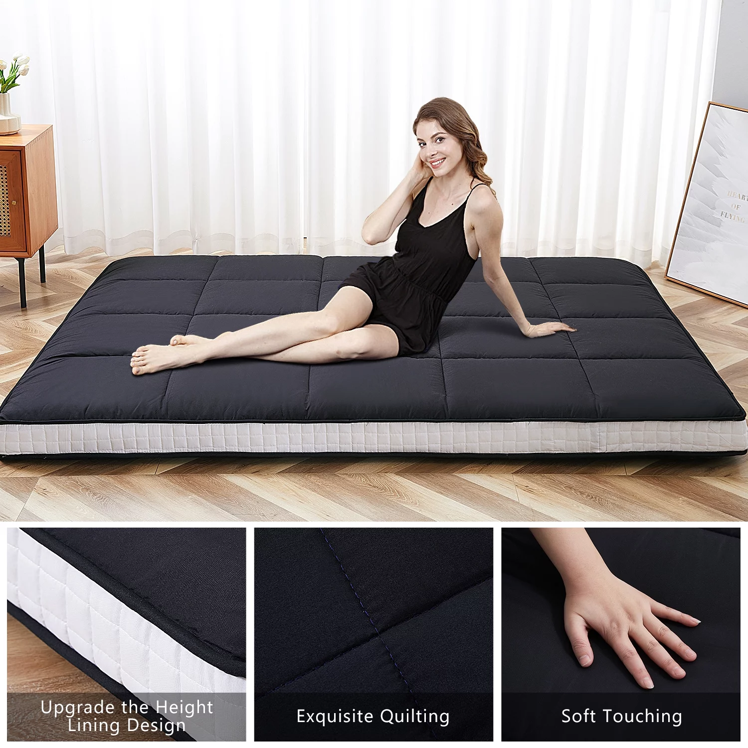 Lilypelle Japanese Floor Mattress Futon Mattress, Thicken Tatami Mat Sleeping Pad Mat Foldable Roll Up Mattress Kids Floor Lounger Bed and Sofas, Queen Size,2PCS