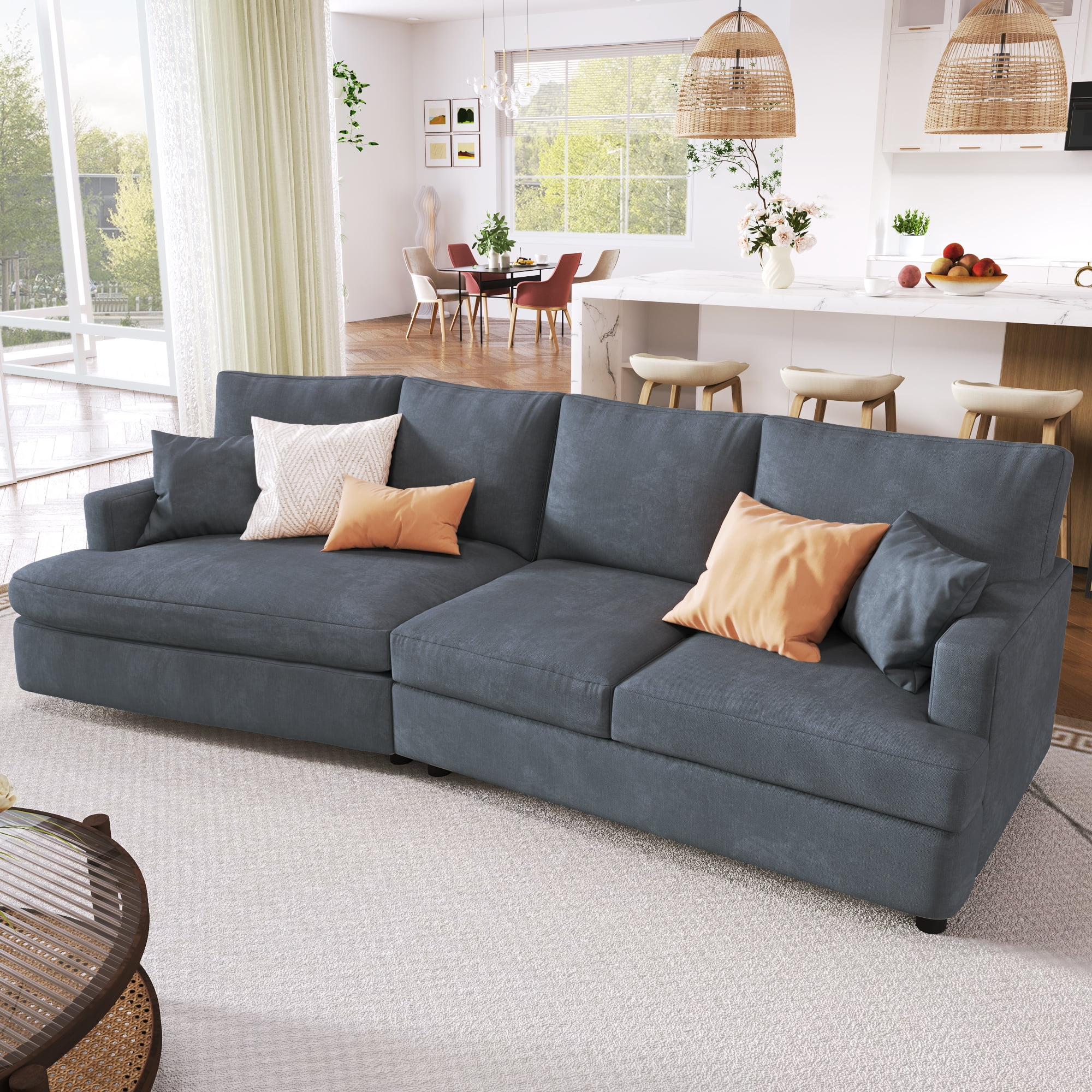 Churanty Modern 3 Seat Sectional Sofa Upholstered Curved Couch with Pillows for Living Room Apartment,Gray