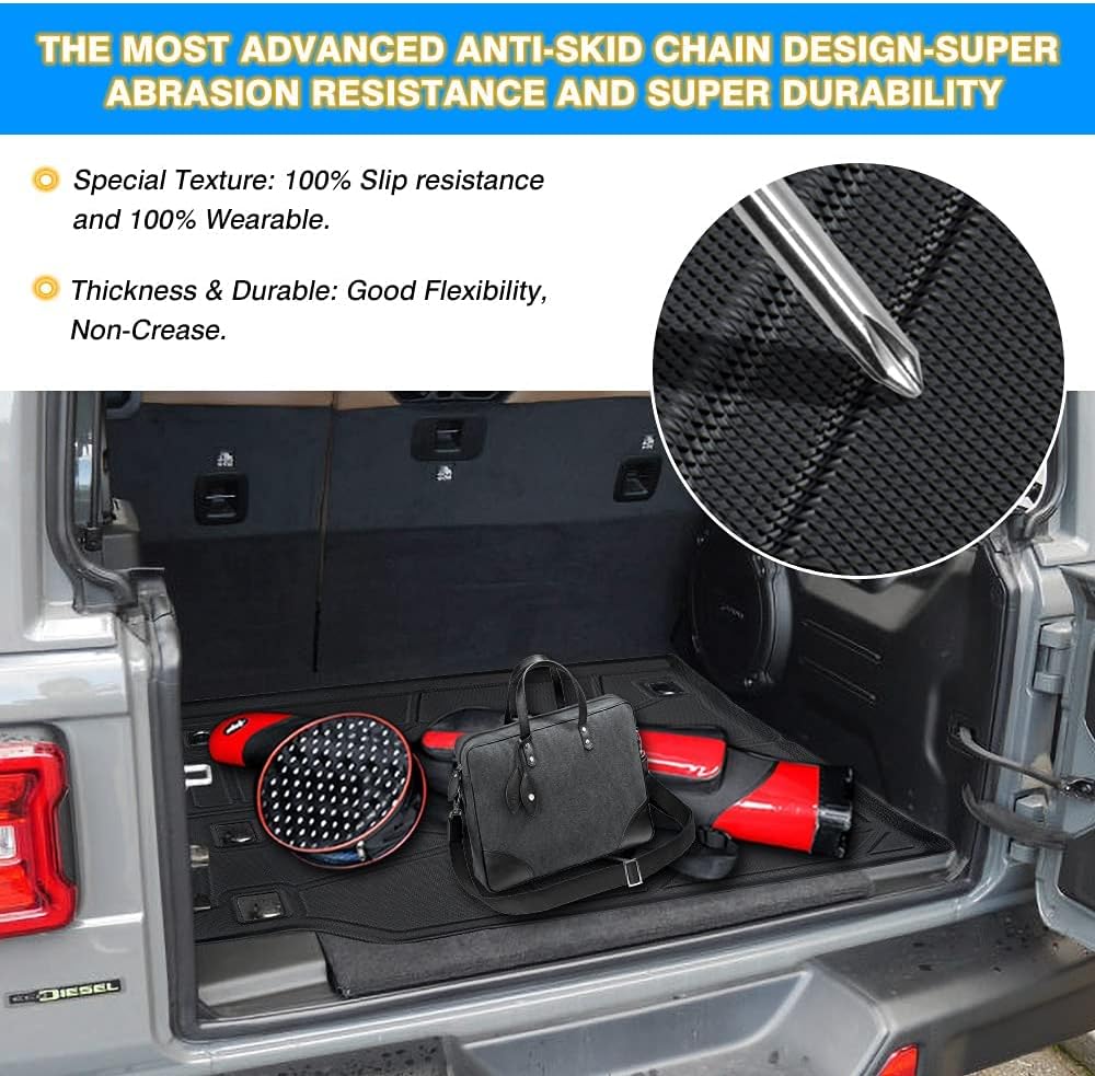 Cartist Custom Fit for Cargo Liner 2018-2022 Wrangler JL 4 Door Unlimited with Subwoofer 3D Trunk Floor Mat Anti-Slip (Not for JK , Not for 2DOOR, Not for 4xE Models) Pack of 2