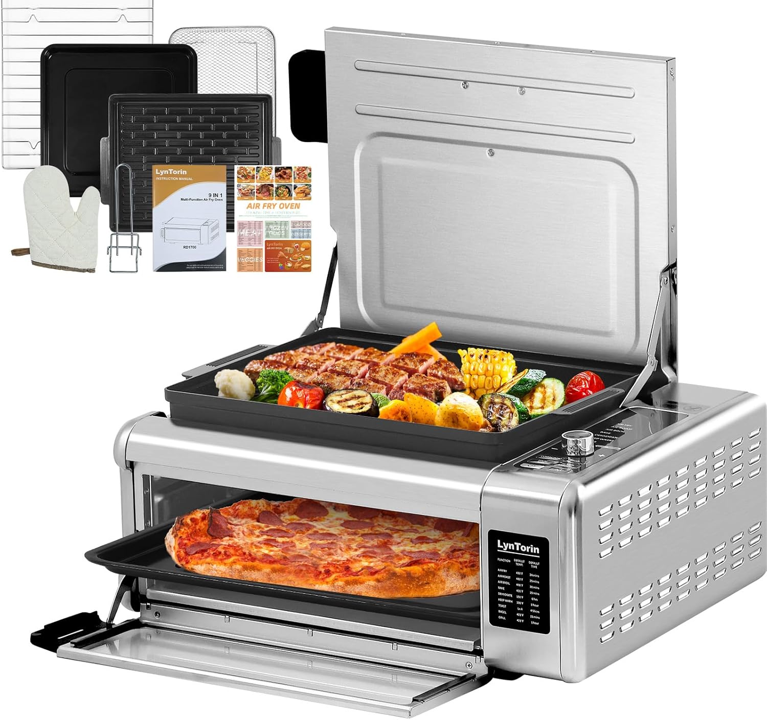 Digital Air Fry Countertop Oven, Air Fryer Toaster Oven Combo Flip UP Save 50% Space, 9 in 1 Electric Indoor Countertop Pizza Oven Air Fryer Easy Clean