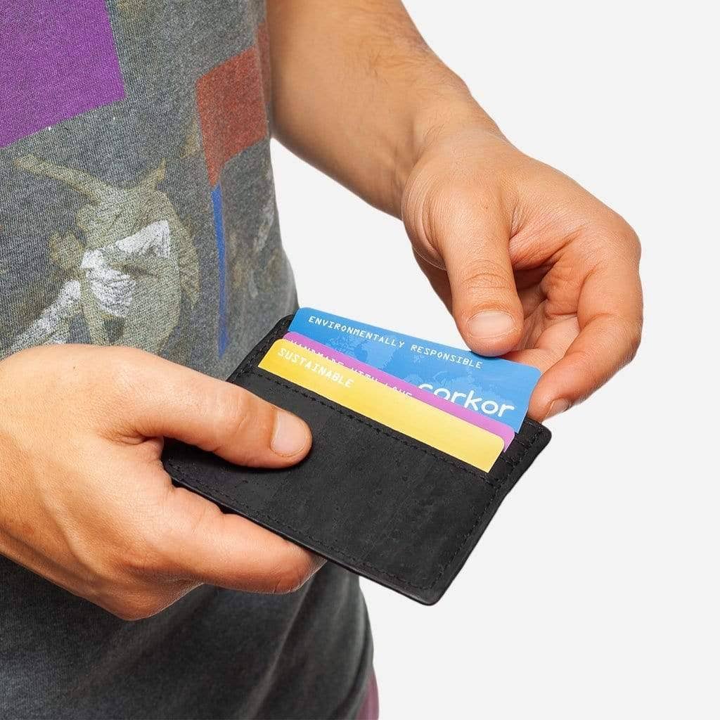 Corkor Vegan Cork Card Case Wallet, Black