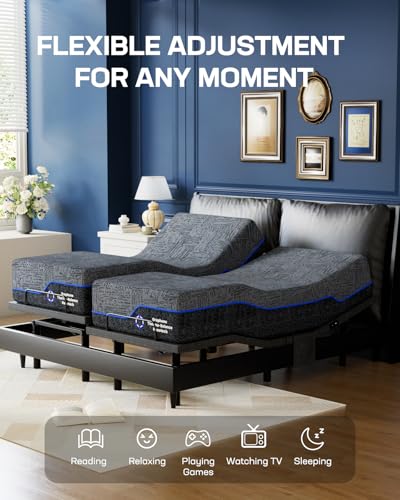 Marsail NS0 Adjustable Base with Mattress Set, Queen Adjustable Bed Frame + 10-inch Cooling Gel Memory Foam Mattress, Dual Motor Bed Frame with Wireless Remote, CertiPUR-US Certified