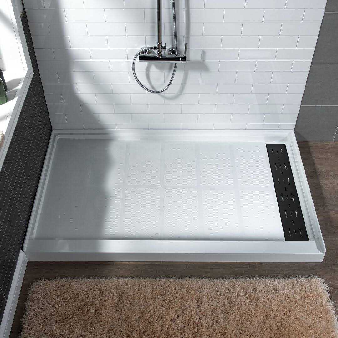 Woodbridge Krasik 60 in. L x Alcove Solid Surface Shower Pan Base Drain in White Cover SBR - Shop Hardware Tools Online Store