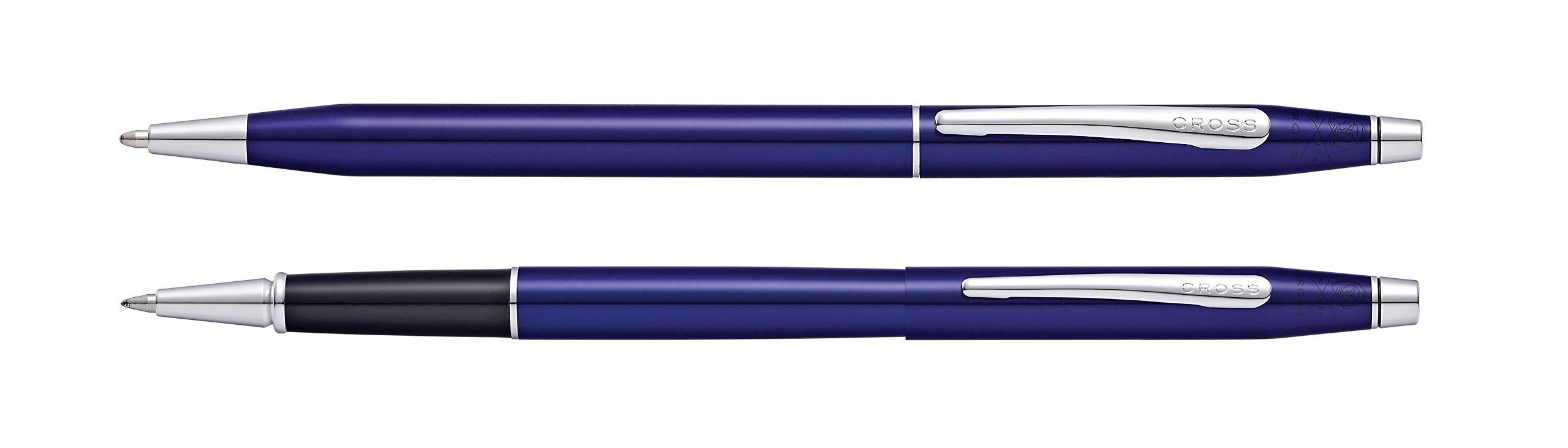 Cross Classic Century Translucent Blue Lacquer Ballpoint and Rollerball Pen Set