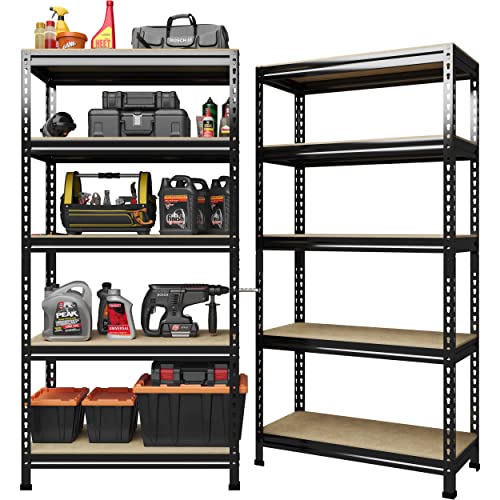 PrimeZone 2 Pack Storage Shelves 48" x 24" x 72" - 5 Tier Heavy Duty Adjustable Garage Storage Shelving, Metal Storage Utility Rack Shelf Unit for Warehouse Pantry Closet Kitchen, Black
