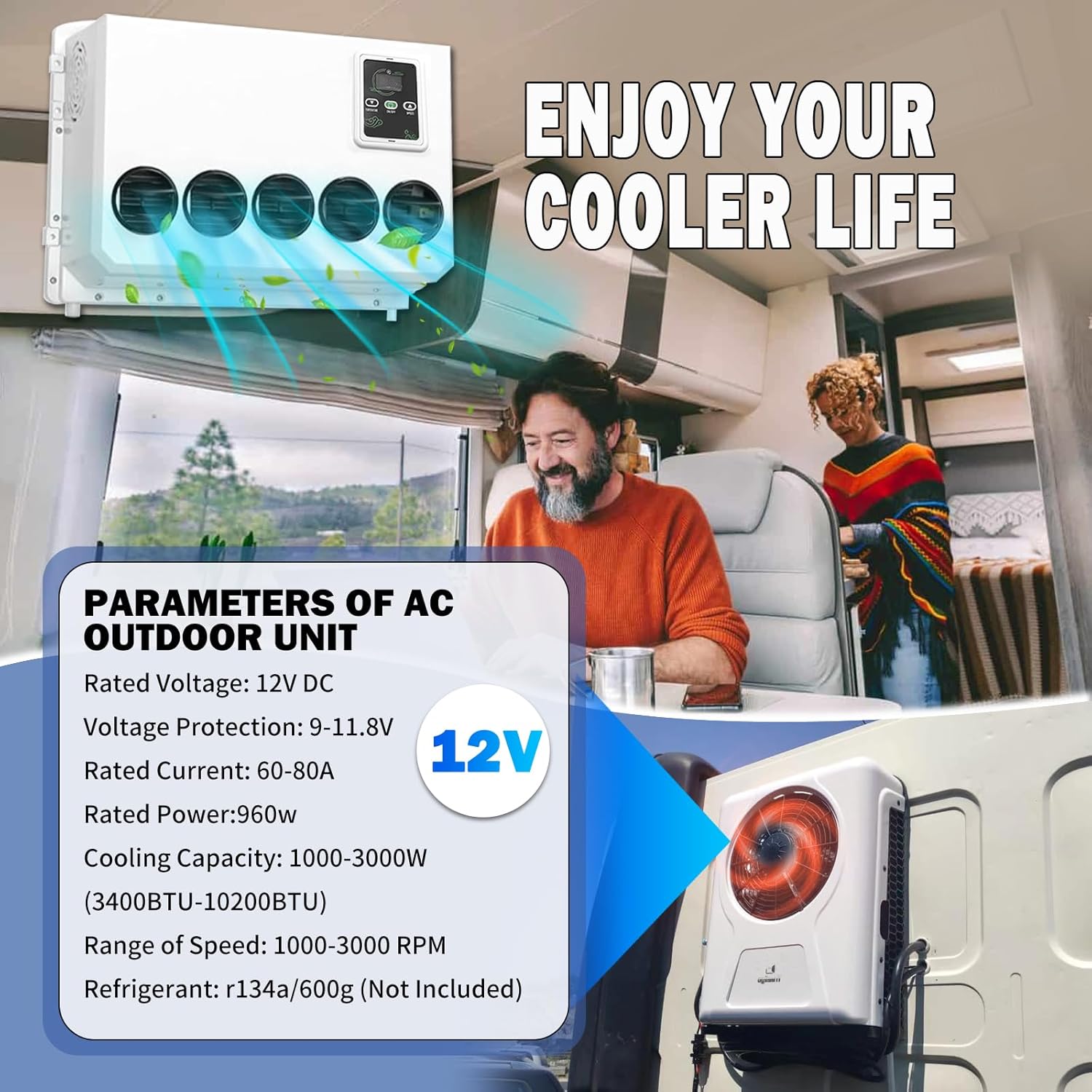 12 Volt DC Air Conditioner 11000BTU Split Electric AC Unit for RV, Truck Parking 12V Air Conditioner 960W Powerful, Quiet Effective Cooling for Semi-Truck, Bus, Camper, Pickup, Motorhome, Trailer