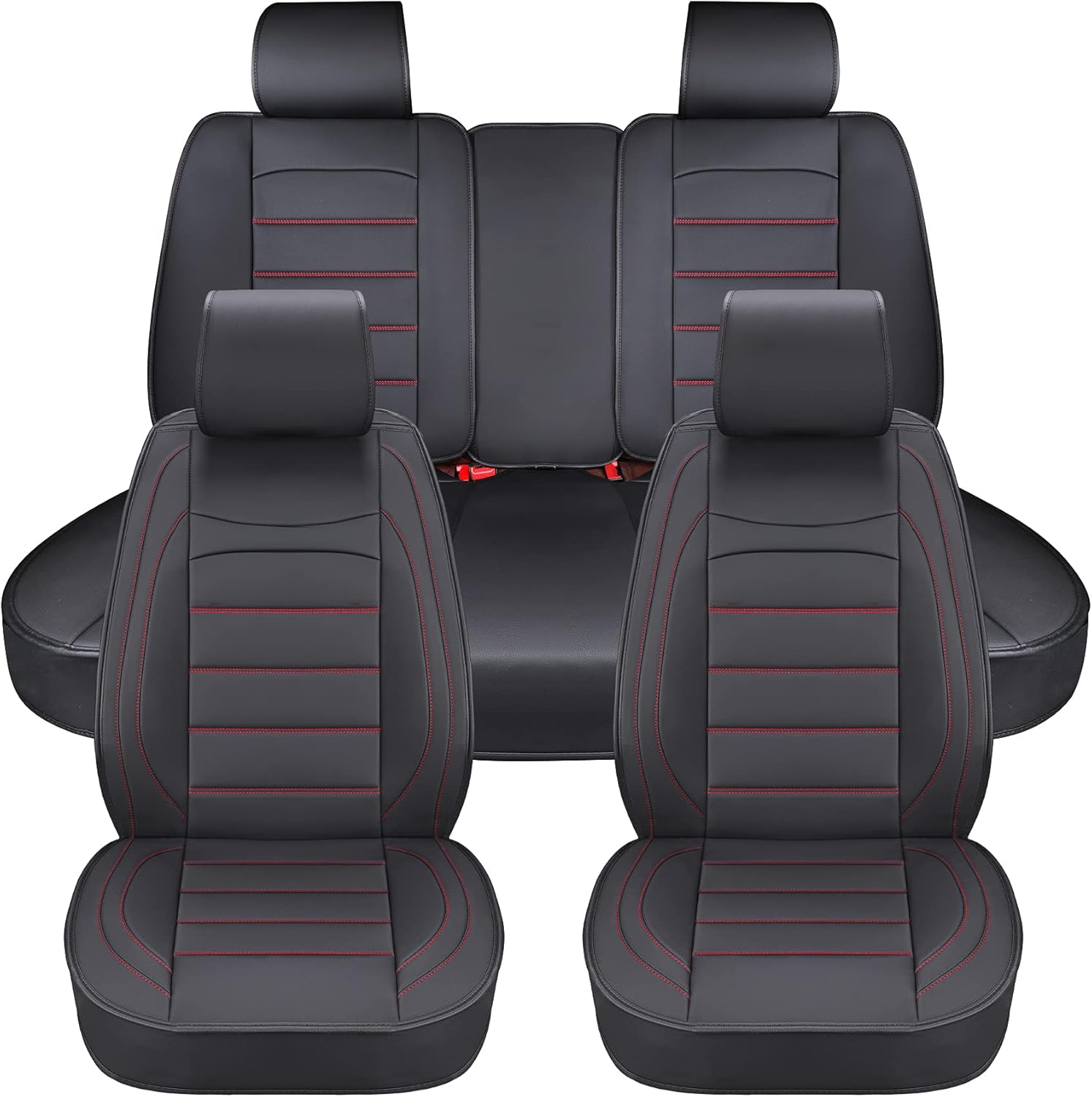 Universal Leather Car Seat Covers Front - Sanwom 2Pcs Waterproof Vehicle Seat Covers - Leatherette Automotive Covers Interior Accessories for Most SUV Cars Pickup Truck, Black & Blue