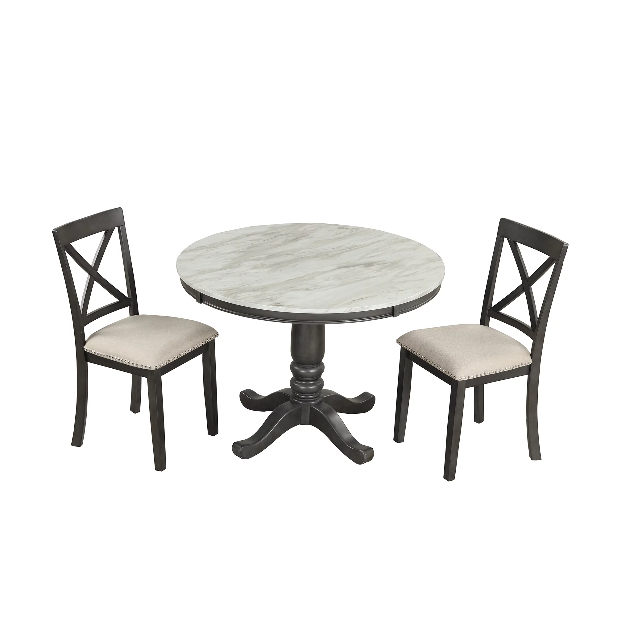 5 Piece Modern Solid Wood Dining Room Set with 4 Chairs, Simple Style Kitchen Table Set with Table and 4 Cross Back Chairs, Round Table with Chairs for Small Places (Gray)